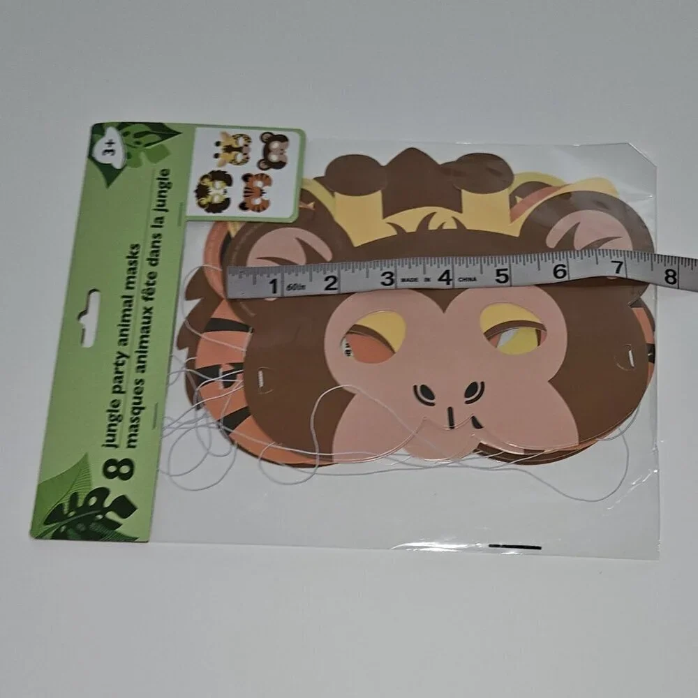 NEW 5 Pk Jungle Animal Paper Masks Lot Birthday Party Monkey Tiger Giraffe Lion